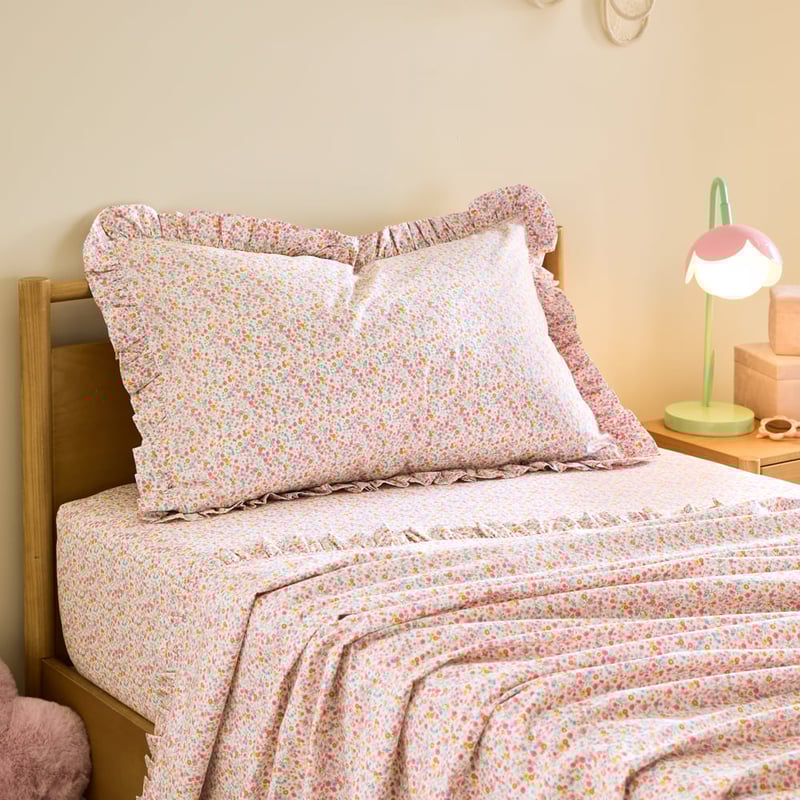 Heirloom Meadow Bloom Soft Blue Ruffle Sheet Set