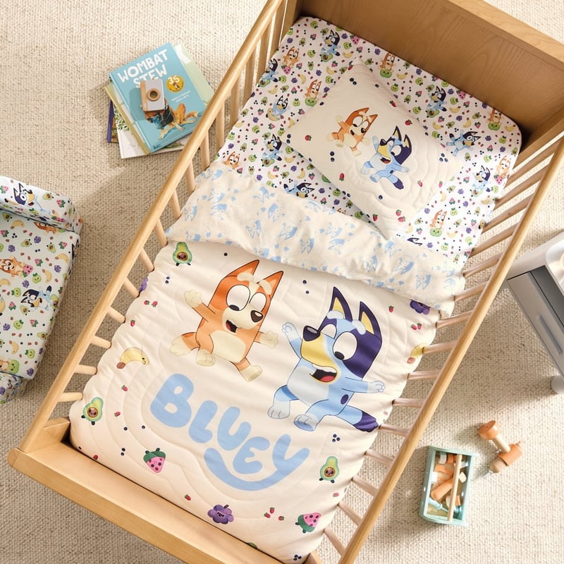 Bluey Fruity Fun Cot Quilted Quilt Cover Set