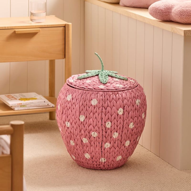 Strawberry Pink & Green Storage Basket