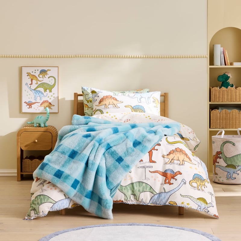 Frankie Blue Checks Faux Fur Throw