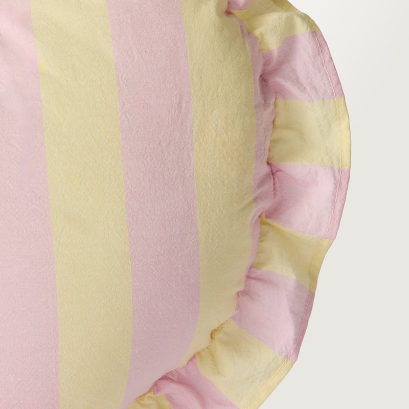 Stonewashed Pink & Lemon Ruffle Stripe Heart Cushion