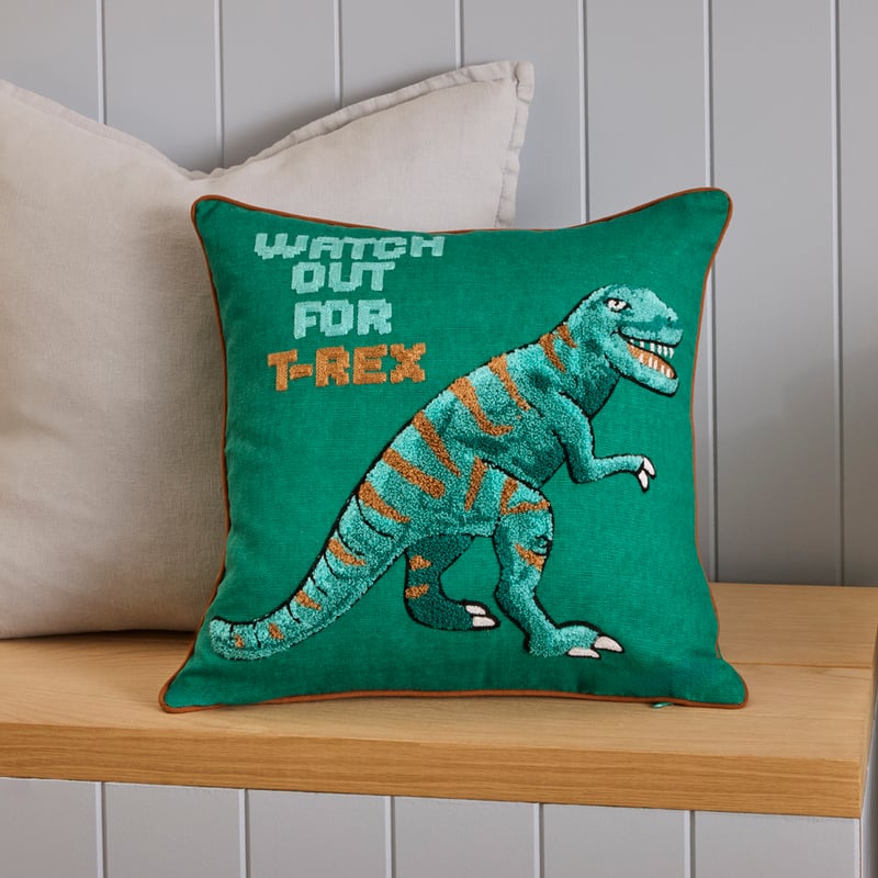 Watch Out For T-Rex Deep Green Tufted Cushion