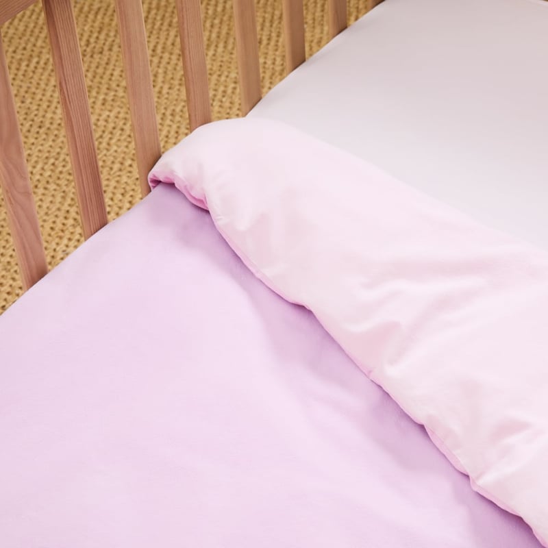 Stonewashed Cotton Chambray Pink & Lilac Cot Quilt Cover Set