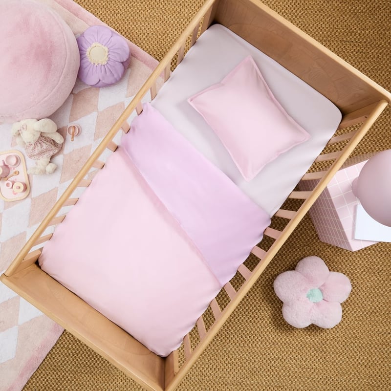 Stonewashed Cotton Chambray Pink & Lilac Cot Quilt Cover Set