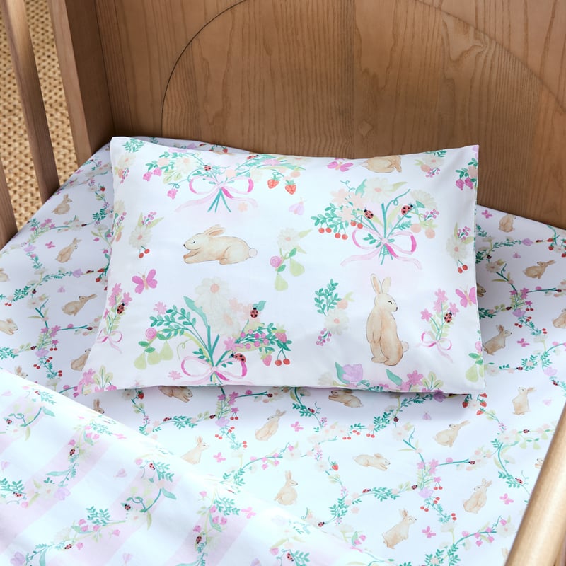 Floral Bunny Pink Cot Quilt Cover Set
