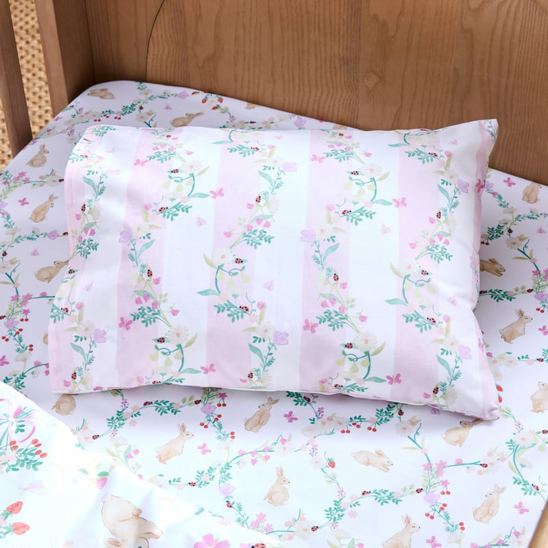 Floral Bunny Pink Cot Quilt Cover Set