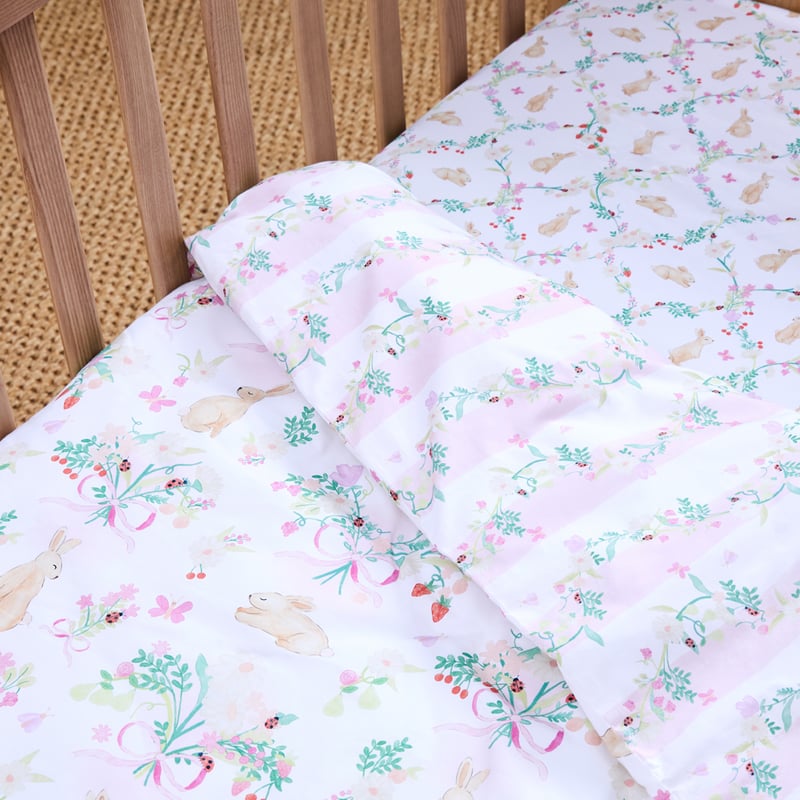 Floral Bunny Pink Cot Quilt Cover Set