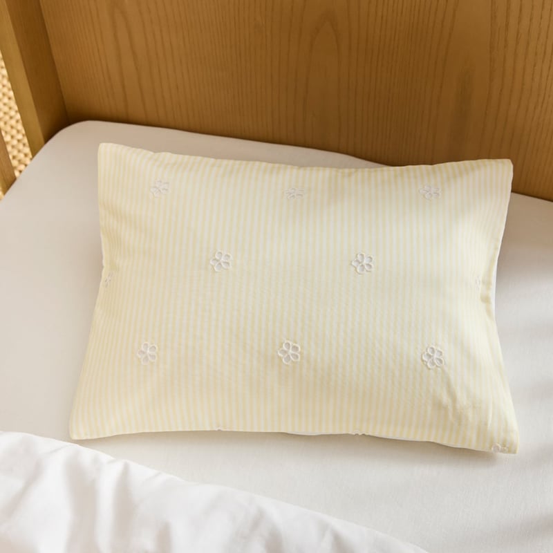 Brodie White & Lemon Broderie Cot Quilt Cover Set