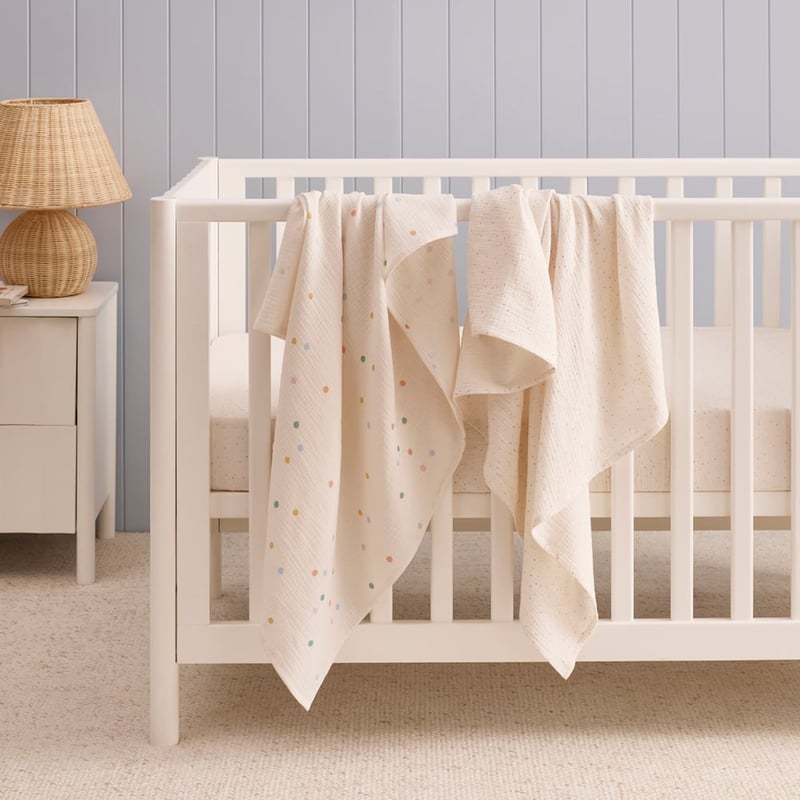 Charlie Multi Spot Cotton Muslin Swaddles 2pk