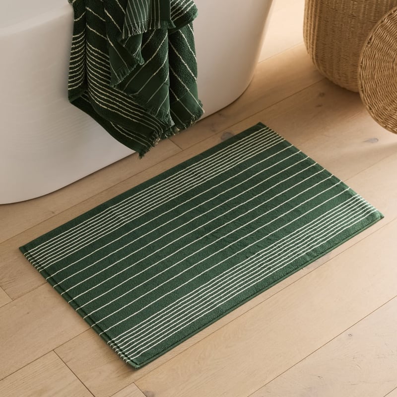 European Gabriella Forest Green & Natural Turkish Cotton Bath Mat