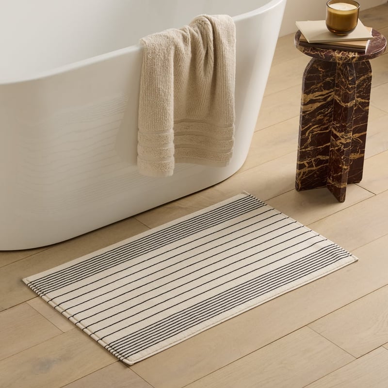 European Gabriella Natural & Black Turkish Cotton Bath Mat