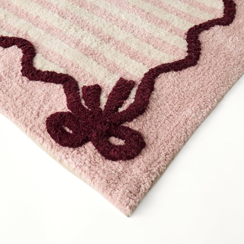 Natural & Pearl Pink Bow Stripe Bath Mat