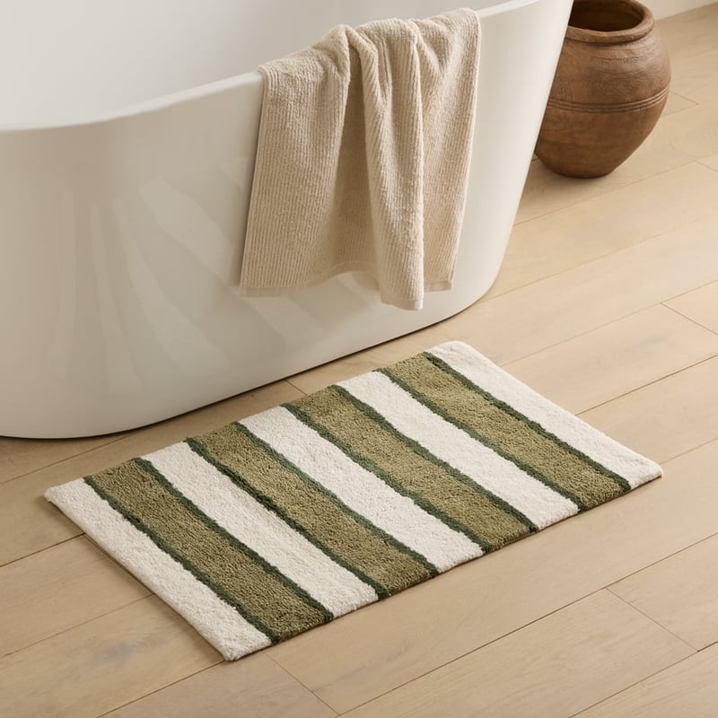 Block Natural & Avocado Stripe Bath Mat