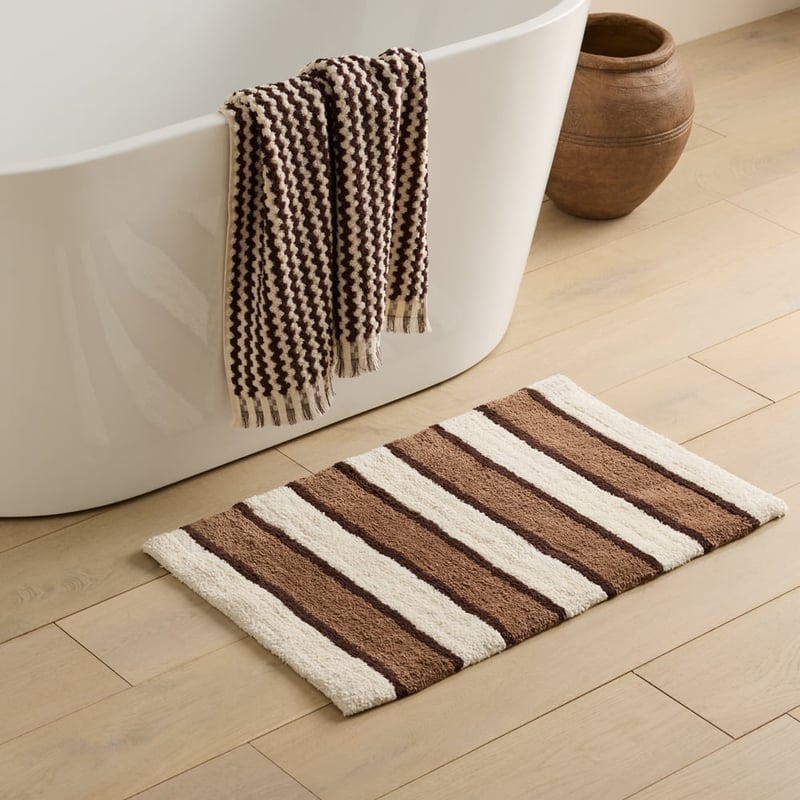 Block Natural & Espresso Stripe Bath Mat