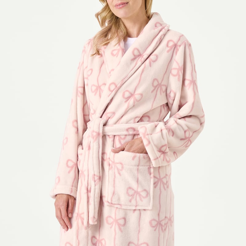 Bow Stripe Natural & Pink Blossom Printed Ultra Soft Robe