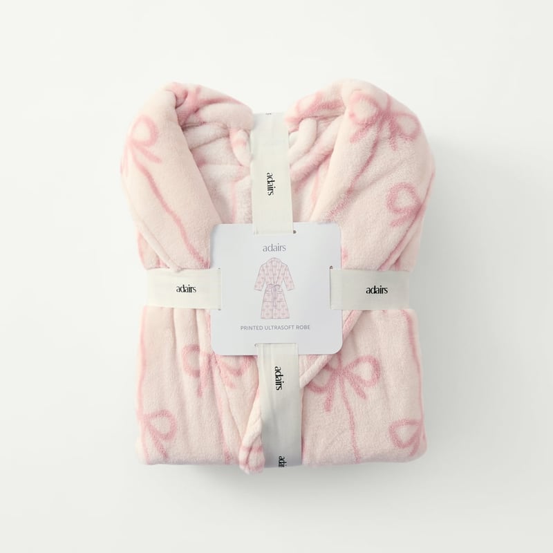 Bow Stripe Natural & Pink Blossom Printed Ultra Soft Robe