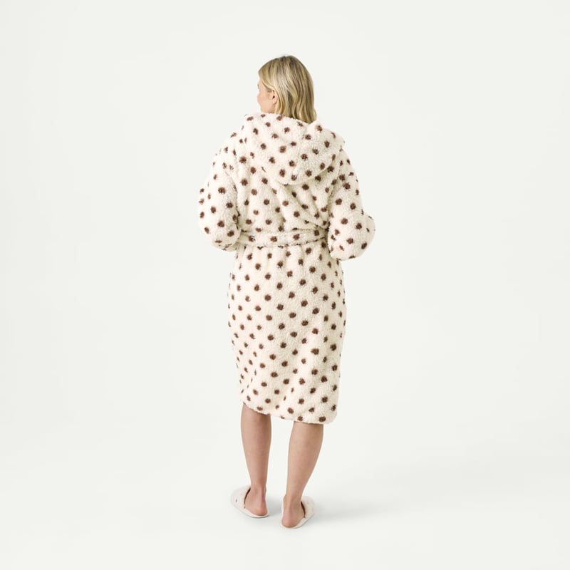 Printed Polka Dot Natural Sherpa Hooded Robe