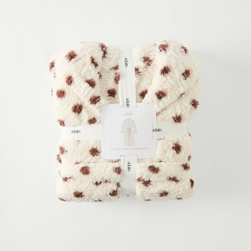 Printed Polka Dot Natural Sherpa Hooded Robe
