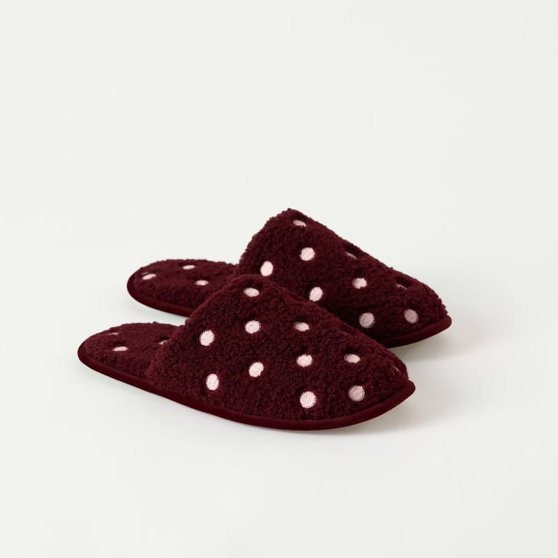 Polka Dot Burgundy Sherpa Slipper