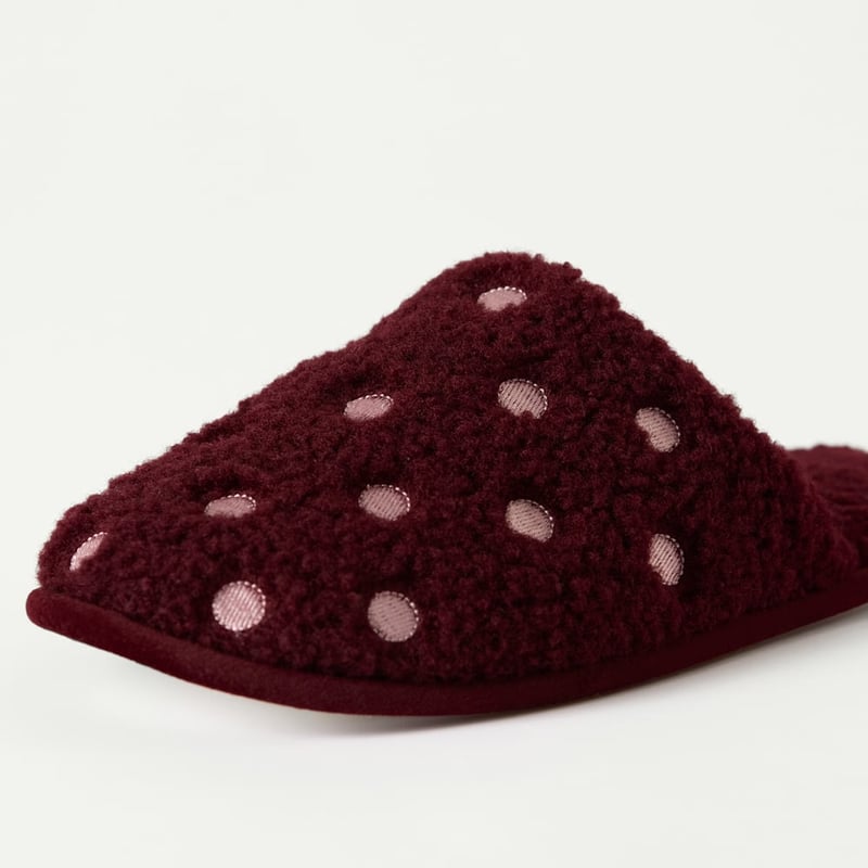 Polka Dot Burgundy Sherpa Slipper