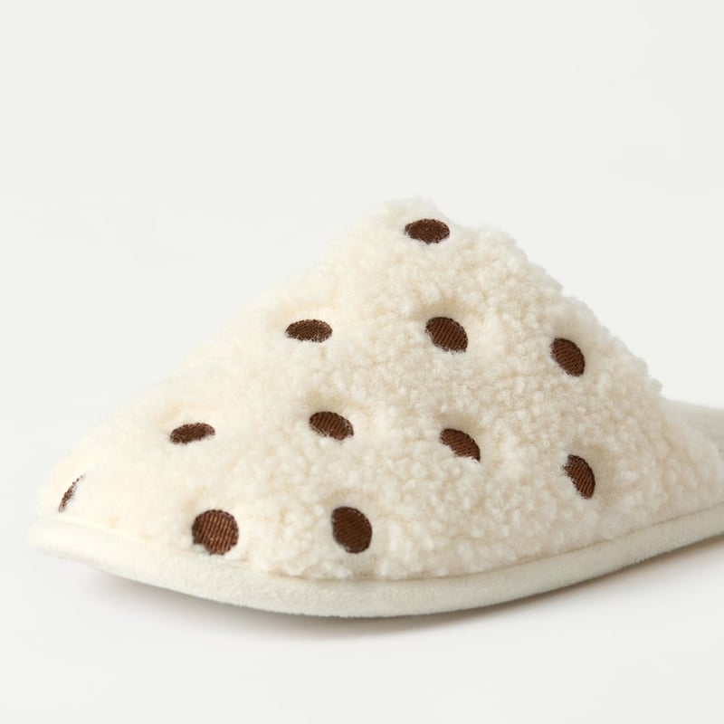 Polka Dot Natural Sherpa Slipper
