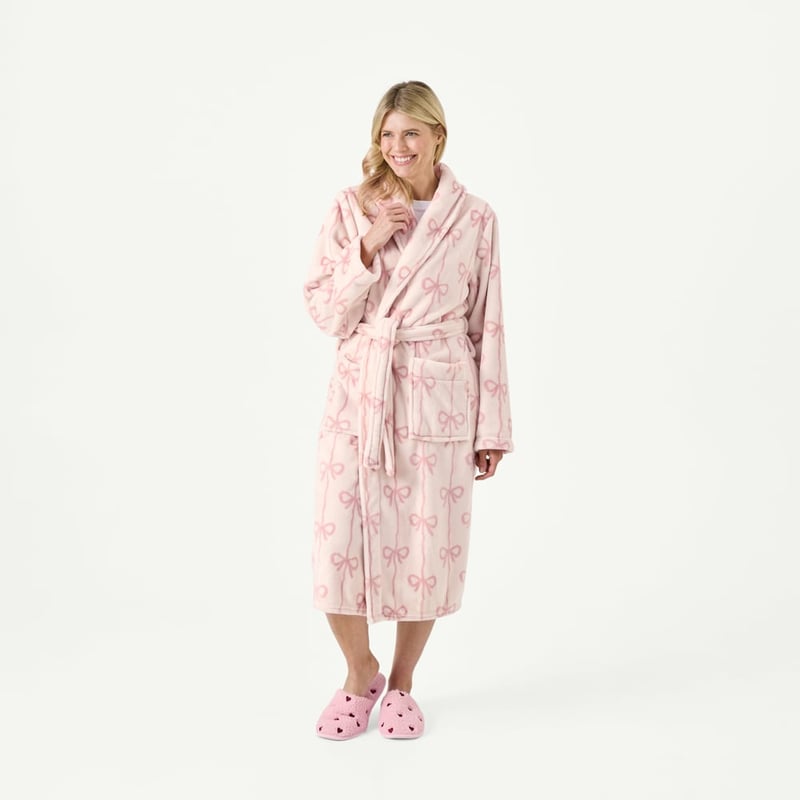 Bow Stripe Natural & Pink Blossom Printed Ultra Soft Robe