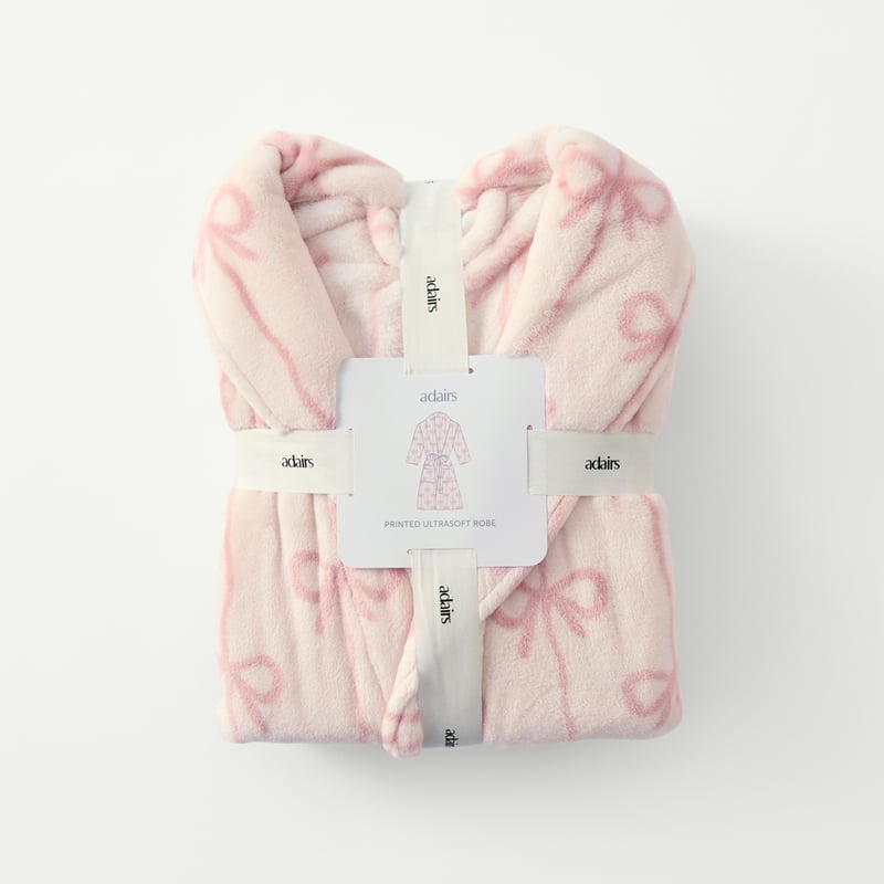 Bow Stripe Natural & Pink Blossom Printed Ultra Soft Robe