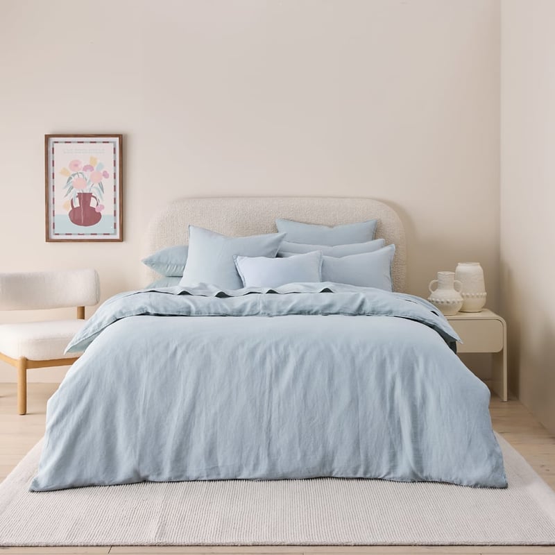 Vintage Washed Linen Dusty Blue Quilt Cover Separates