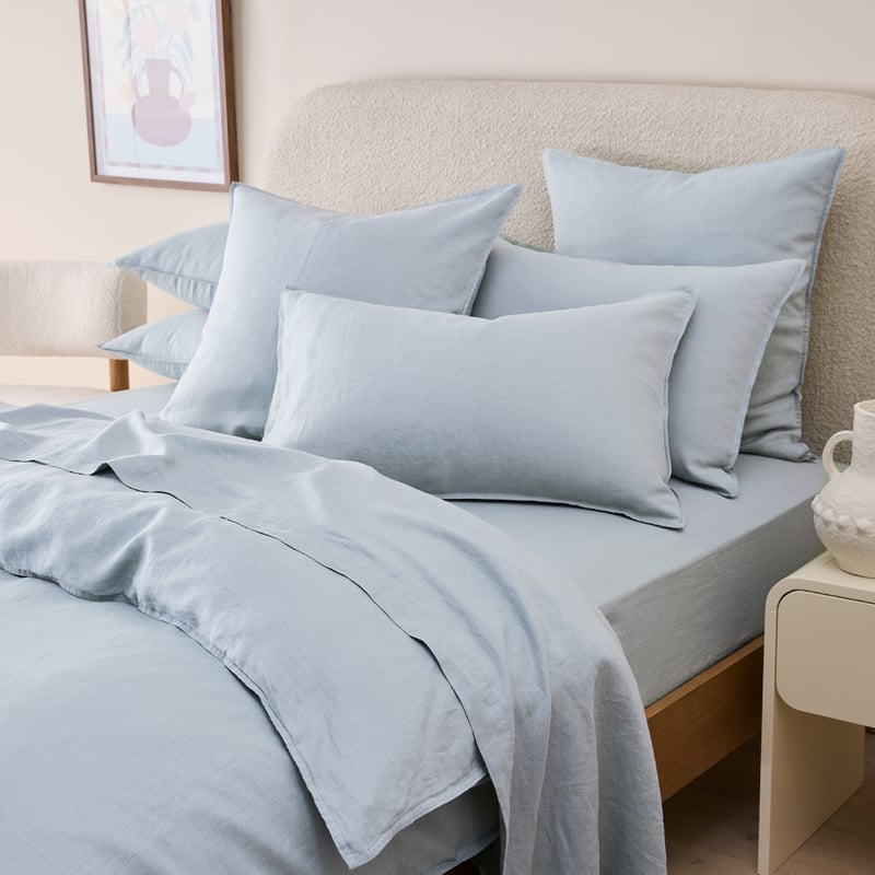 Vintage Washed Linen Dusty Blue Quilt Cover Separates