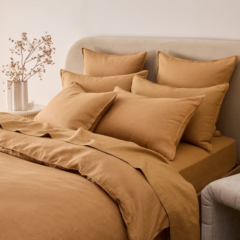 Vintage Washed Linen Caramel Quilt Cover Separates