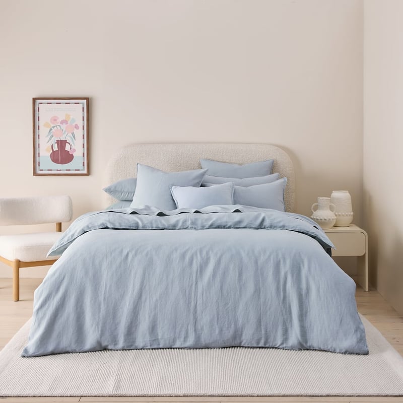 Vintage Washed Linen Dusty Blue Quilt Cover Separates