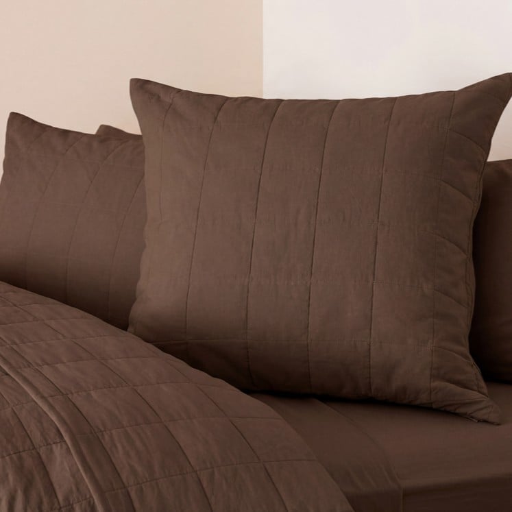 Stonewashed Cotton Chocolate Quilted Coverlet Separates