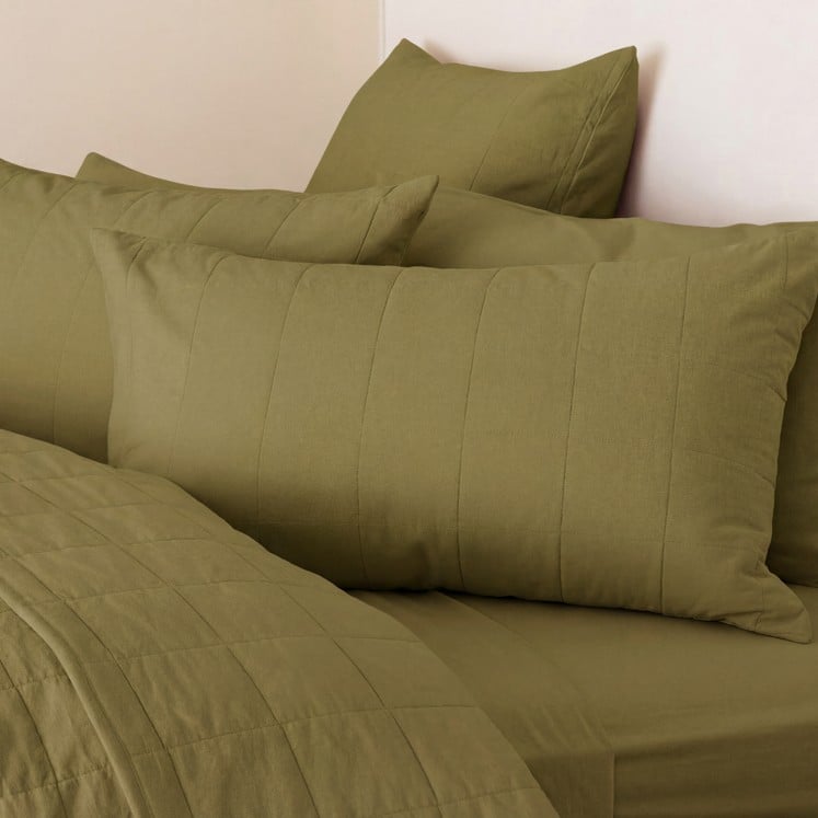 Stonewashed Cotton Olive Quilted Coverlet Separates