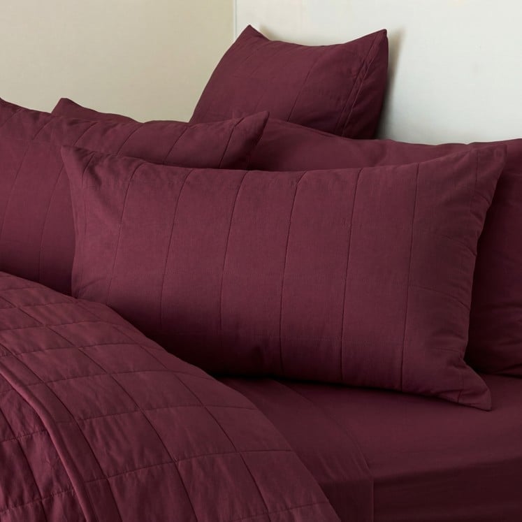Stonewashed Cotton Burgundy Quilted Coverlet Separates