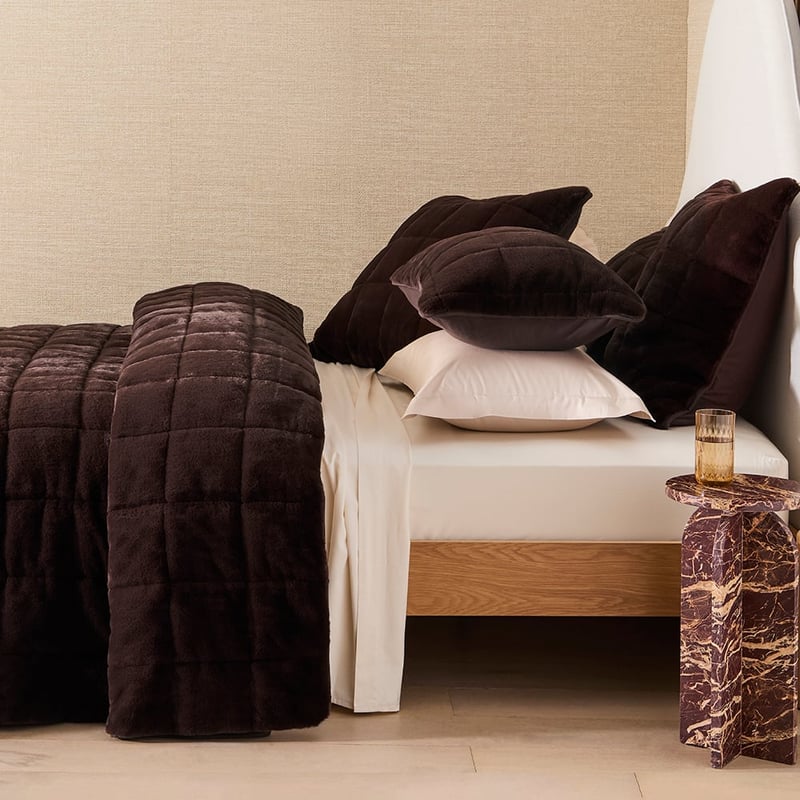 Porter Faux Chocolate Fur Quilted Coverlet Pillowcases