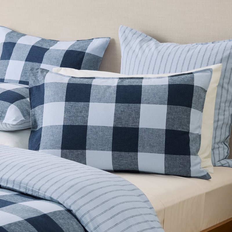 Linen Cotton Denim Check Pillowcases
