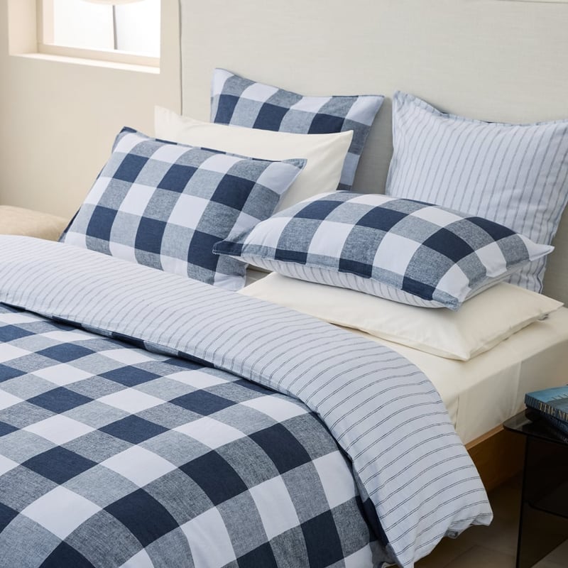 Linen Cotton Denim Check Pillowcases