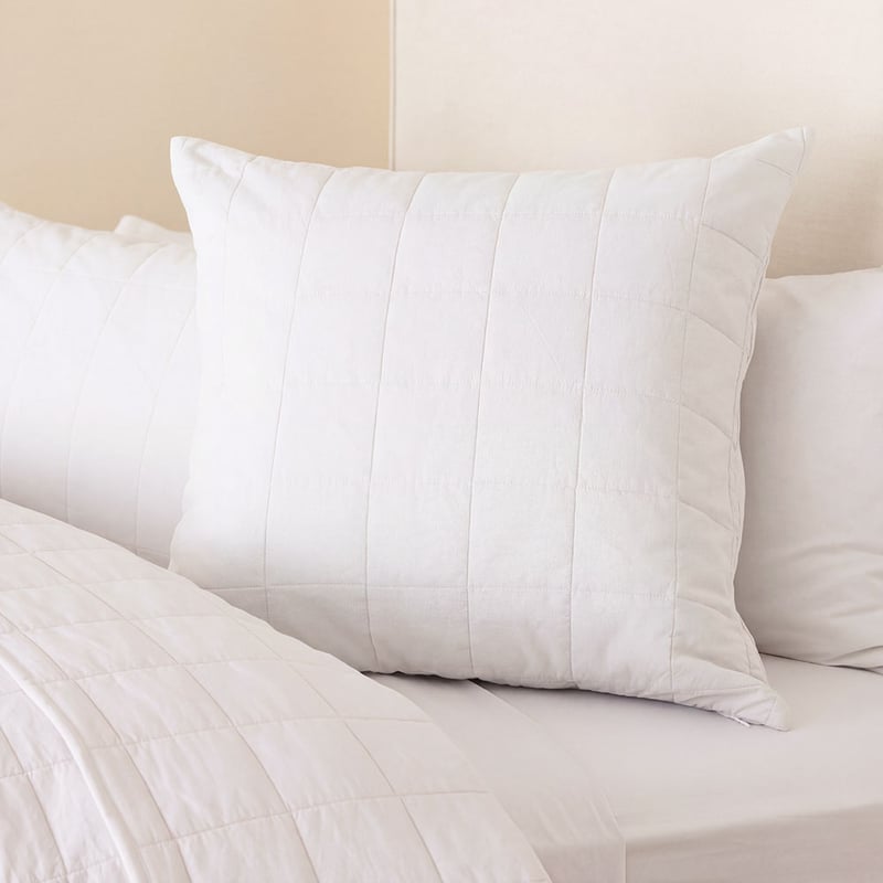 Stonewashed Cotton White Quilted Grid Coverlet Separates