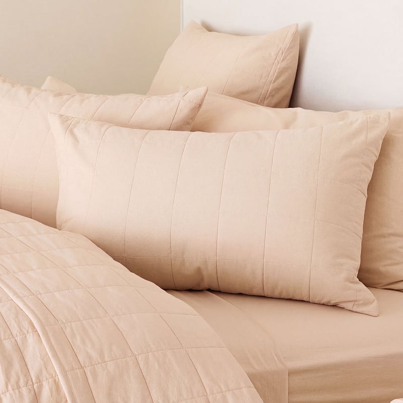  Stonewashed Cotton Sand Quilted Grid Coverlet Separates