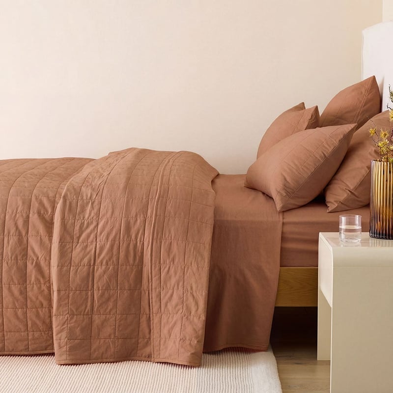 Stonewashed Cotton Earth Quilted Grid Coverlet Separates