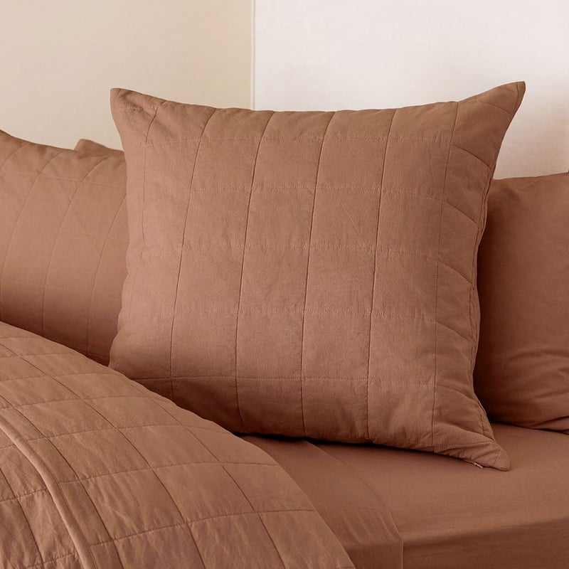 Stonewashed Cotton Earth Quilted Grid Coverlet Separates