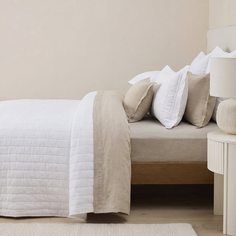 Vintage Washed Linen White Quilted Coverlet Separates