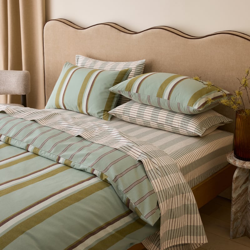 Haven Seagrass Stripe Flannel Quilt Cover Set