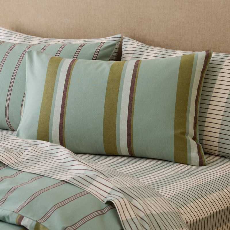 Haven Seagrass Stripe Flannel Quilt Cover Set
