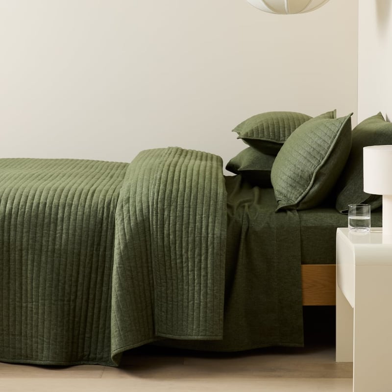 Melange Olive Flannel Quilted Coverlet Separates