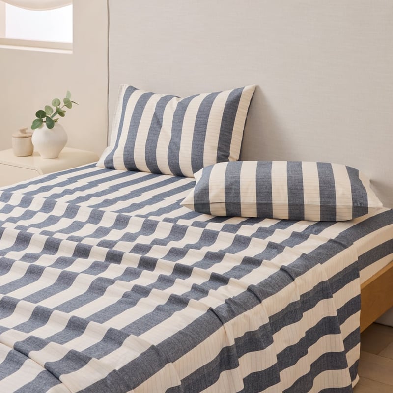 Elliot Navy Stripe Flannel Sheet Separates