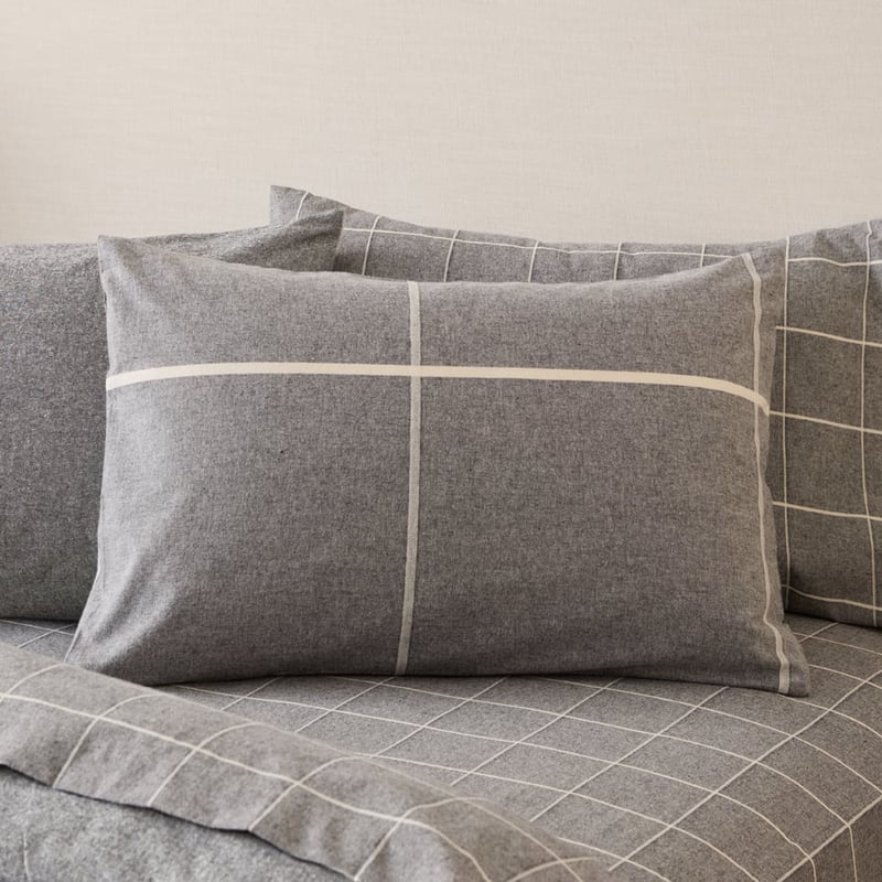Fiore Grid Grey Flannel Quilt Cover Set + Separates