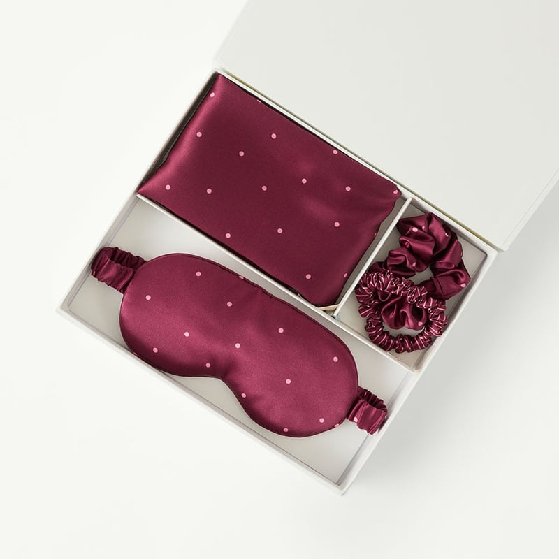 Pure Silk Polka Dot Burgundy Gift Set