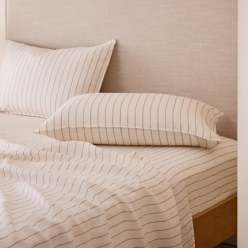 Vintage Washed Linen Redwood & Coconut Stripe Pillowcases