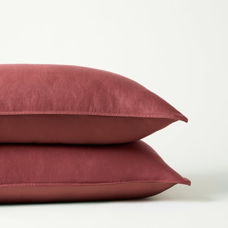 Vintage Washed Linen Redwood Silk Pillowcase Pair